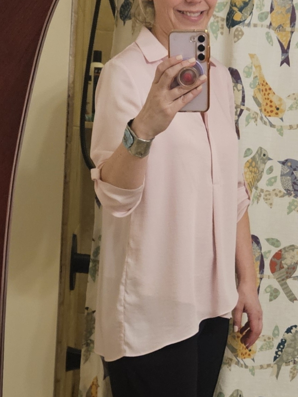 Renuar Airflow Blouse XS | Ballerina Pale Pink Hi-Low Top Lightweight 3/4 Sleeve - Picture 2 of 6